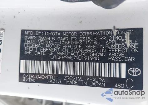 2022 Toyota Corolla Le from USA, damaged, VIN JTDEPMAE7NJ191940
